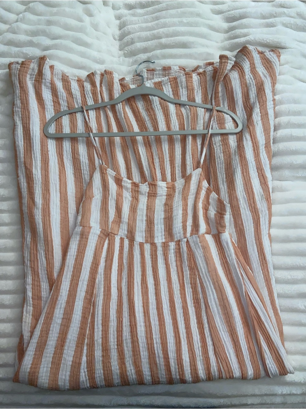 Abercrombie & Fitch White and Tan Striped Maxi Dress